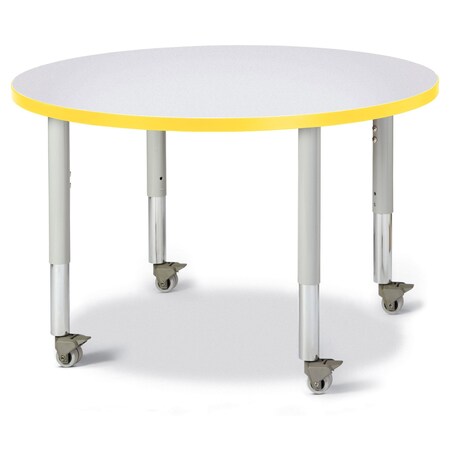 Jonti-Craft Berries Round Activity Table, 36 in. Diameter, Mobile, Freckled Gray/Yellow/Gray 6488JCM007